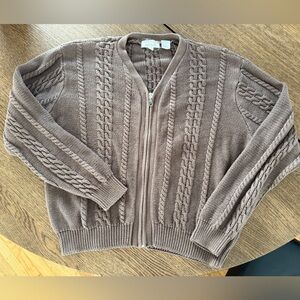 100% Cotton Cable Knit Zip Up Sweater • Brown, Women’s size L 🤎